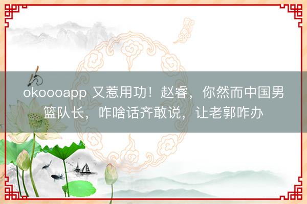 okoooapp 又惹用功！赵睿，你然而中国男篮队长，咋啥话齐敢说，让老郭咋办