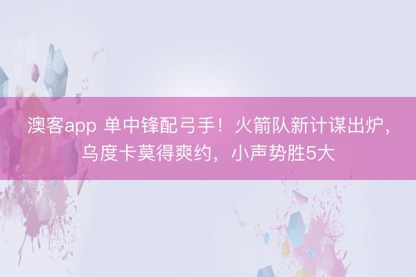 澳客app 单中锋配弓手！火箭队新计谋出炉，乌度卡莫得爽约，小声势胜5大