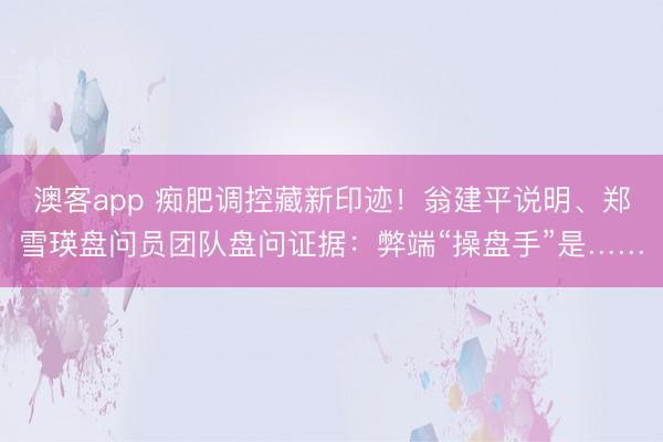 澳客app 痴肥调控藏新印迹！翁建平说明、郑雪瑛盘问员团队盘问证据：弊端“操盘手”是……