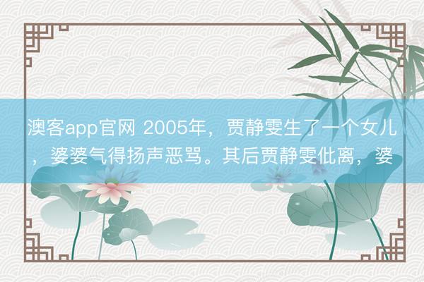 澳客app官网 2005年,贾静雯生了一个女儿,婆婆气得扬声恶骂。其后贾静雯仳离,婆
