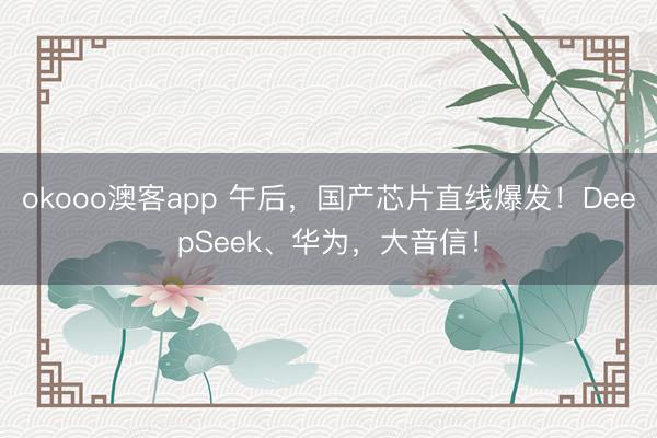 okooo澳客app 午后，国产芯片直线爆发！DeepSeek、华为，大音信！
