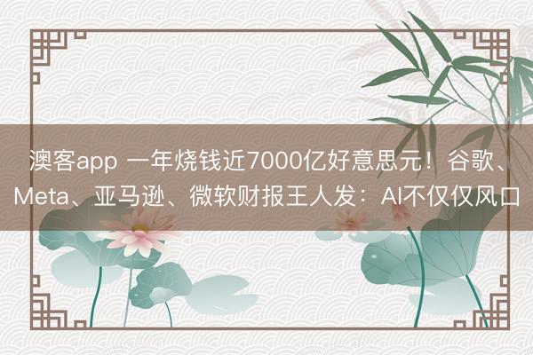 澳客app 一年烧钱近7000亿好意思元！谷歌、Meta、亚马逊、微软财报王人发：AI不仅仅风口