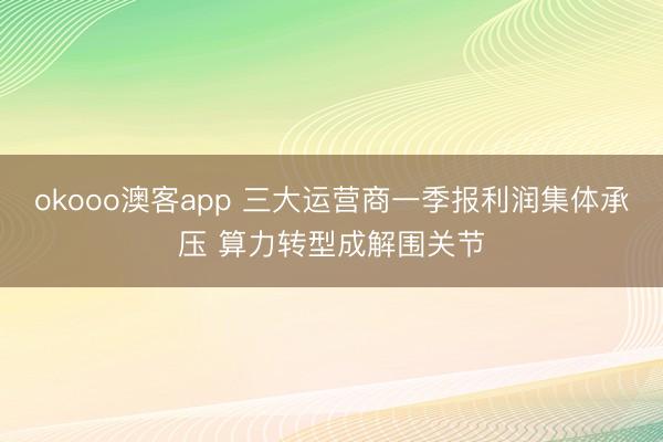 okooo澳客app 三大运营商一季报利润集体承压 算力转型成解围关节