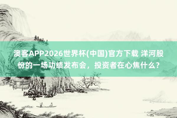 澳客APP2026世界杯(中国)官方下载 洋河股份的一场功绩发布会，投资者在心焦什么？