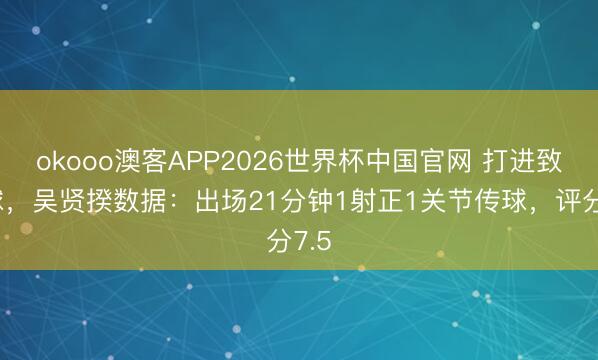 okooo澳客APP2026世界杯中国官网 打进致胜球，吴贤揆数据：出场21分钟1射正1关节传球，评分7.5