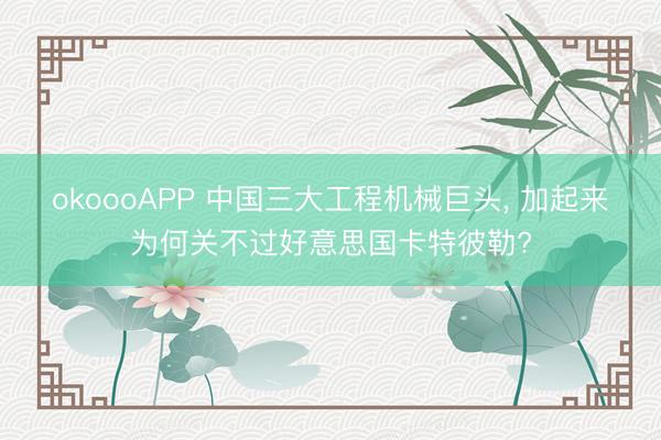 okoooAPP 中国三大工程机械巨头， 加起来为何关不过好意思国卡特彼勒?