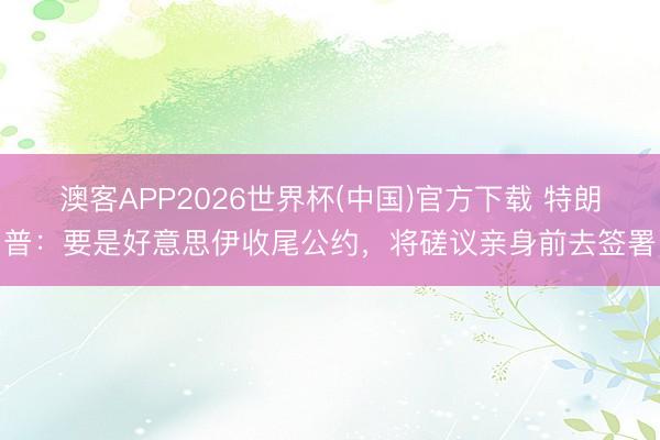 澳客APP2026世界杯(中国)官方下载 特朗普：要是好意思伊收尾公约，将磋议亲身前去签署